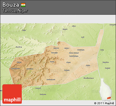 Satellite 3D Map of Bouza, physical outside