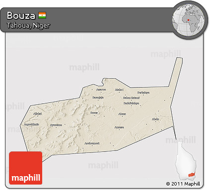 Shaded Relief 3D Map of Bouza, cropped outside