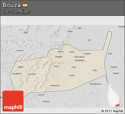 Shaded Relief 3D Map of Bouza, desaturated