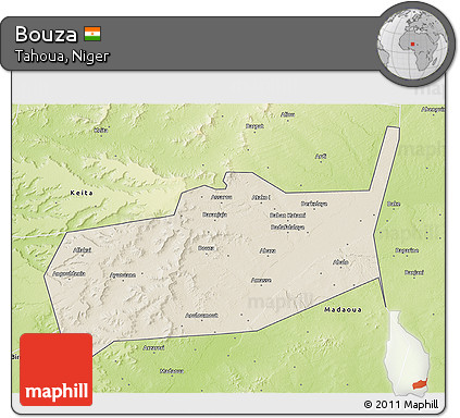 Shaded Relief 3D Map of Bouza, physical outside