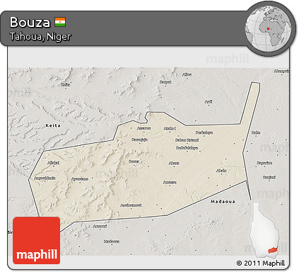 Shaded Relief 3D Map of Bouza, semi-desaturated