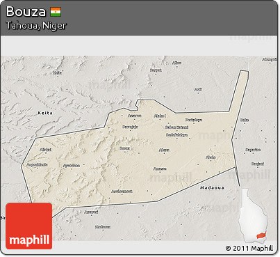 Shaded Relief 3D Map of Bouza, semi-desaturated