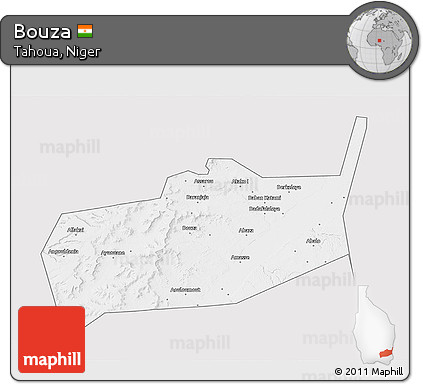 Silver Style 3D Map of Bouza, single color outside