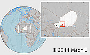 Gray Location Map of Bouza, highlighted country, within the entire country, hill shading