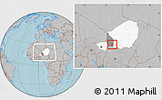 Gray Location Map of Bouza, highlighted country, highlighted parent region, within the entire country, hill shading