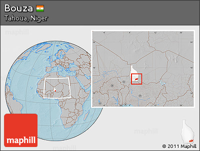 Gray Location Map of Bouza, highlighted parent region, within the entire country, hill shading