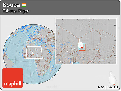 Gray Location Map of Bouza, highlighted parent region, within the entire country, hill shading