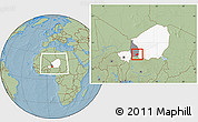 Savanna Style Location Map of Bouza, highlighted country, highlighted parent region, within the entire country, hill shading