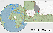 Savanna Style Location Map of Bouza, highlighted country, highlighted parent region, hill shading