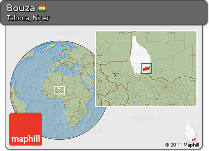 Savanna Style Location Map of Bouza, highlighted parent region, hill shading