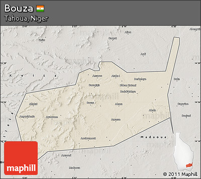 Shaded Relief Map of Bouza, semi-desaturated