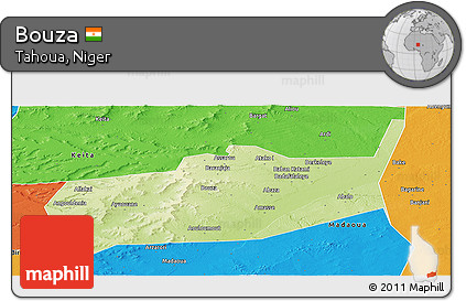 Physical Panoramic Map of Bouza, political outside