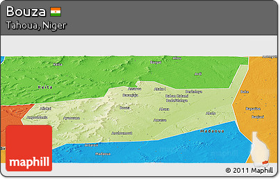 Physical Panoramic Map of Bouza, political outside