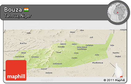 Physical Panoramic Map of Bouza, shaded relief outside