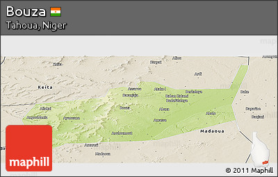Physical Panoramic Map of Bouza, shaded relief outside