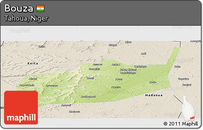 Physical Panoramic Map of Bouza, shaded relief outside