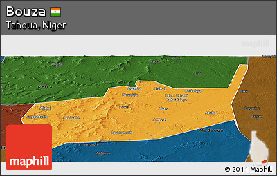 Political Panoramic Map of Bouza, darken
