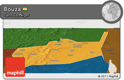 Political Panoramic Map of Bouza, darken