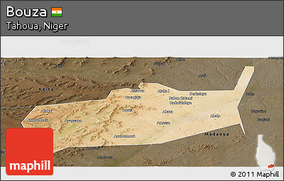 Satellite Panoramic Map of Bouza, darken