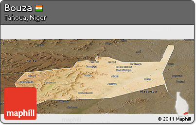 Satellite Panoramic Map of Bouza, darken
