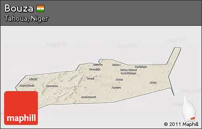 Shaded Relief Panoramic Map of Bouza, cropped outside