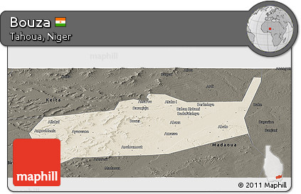 Shaded Relief Panoramic Map of Bouza, darken