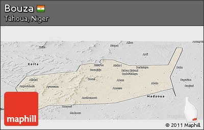Shaded Relief Panoramic Map of Bouza, desaturated