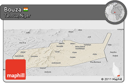 Shaded Relief Panoramic Map of Bouza, desaturated