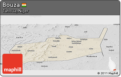 Shaded Relief Panoramic Map of Bouza, desaturated