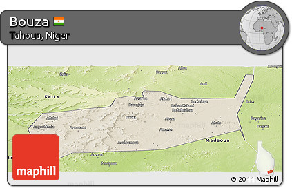Shaded Relief Panoramic Map of Bouza, physical outside