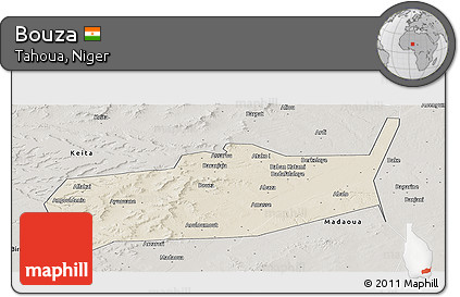 Shaded Relief Panoramic Map of Bouza, semi-desaturated