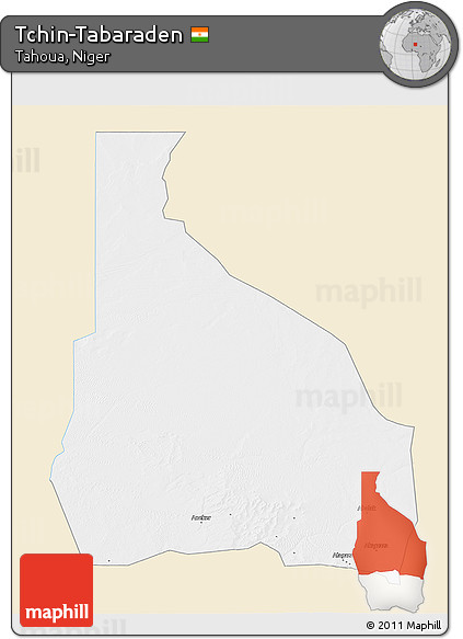Classic Style 3D Map of Tchin-Tabaraden, single color outside