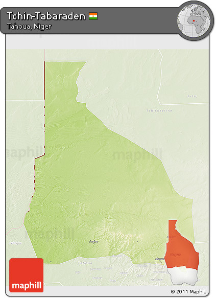 Physical 3D Map of Tchin-Tabaraden, lighten