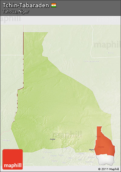 Physical 3D Map of Tchin-Tabaraden, lighten