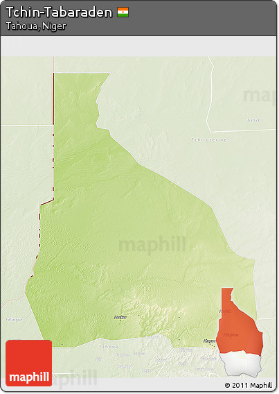 Physical 3D Map of Tchin-Tabaraden, lighten