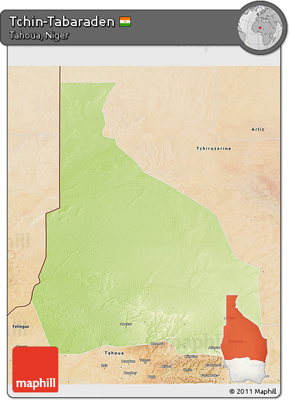 Physical 3D Map of Tchin-Tabaraden, satellite outside