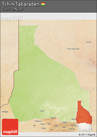 Physical 3D Map of Tchin-Tabaraden, satellite outside