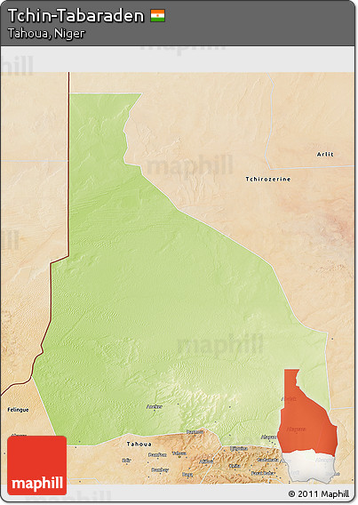 Physical 3D Map of Tchin-Tabaraden, satellite outside