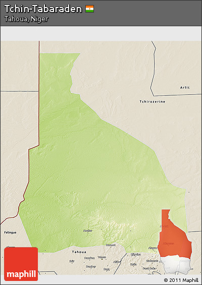 Physical 3D Map of Tchin-Tabaraden, shaded relief outside