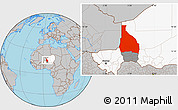 Gray Location Map of Tchin-Tabaraden, highlighted country, highlighted parent region