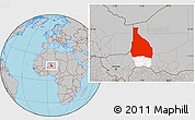 Gray Location Map of Tchin-Tabaraden, highlighted parent region