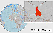 Gray Location Map of Tchin-Tabaraden, hill shading
