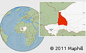 Savanna Style Location Map of Tchin-Tabaraden, highlighted country, hill shading