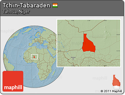 Savanna Style Location Map of Tchin-Tabaraden, hill shading