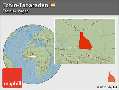 Savanna Style Location Map of Tchin-Tabaraden, hill shading