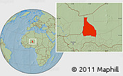Savanna Style Location Map of Tchin-Tabaraden, hill shading