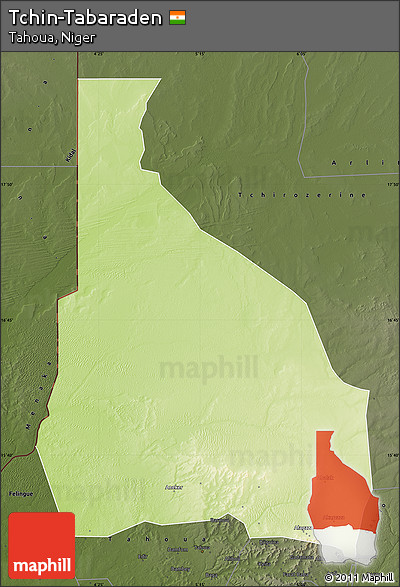 Physical Map of Tchin-Tabaraden, darken