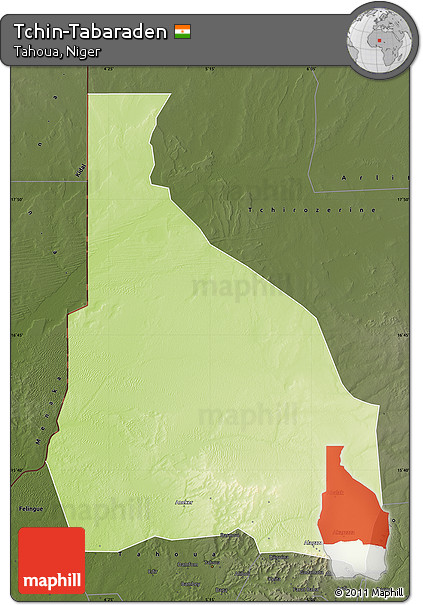 Physical Map of Tchin-Tabaraden, darken