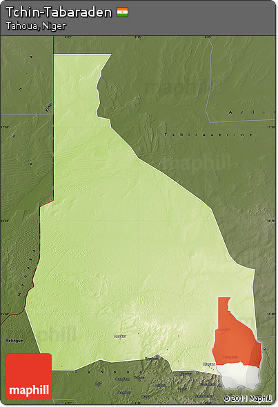 Physical Map of Tchin-Tabaraden, darken