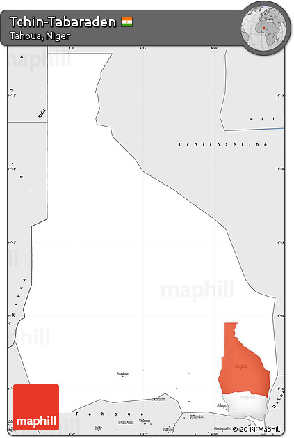 Silver Style Simple Map of Tchin-Tabaraden